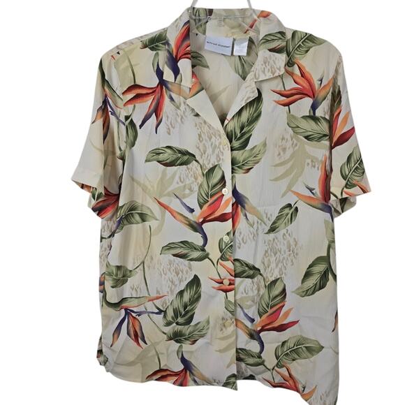 Alfred Dunner Bird Of Paridise Grannycore Tropical Hawaiian  Retro Button Top 12 - Picture 15 of 15